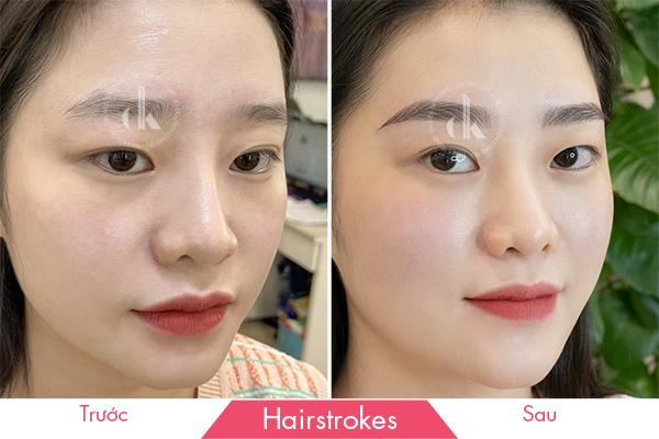 Hình ảnh trước và sau khi Hairstroke lông mày tại DK Beauty