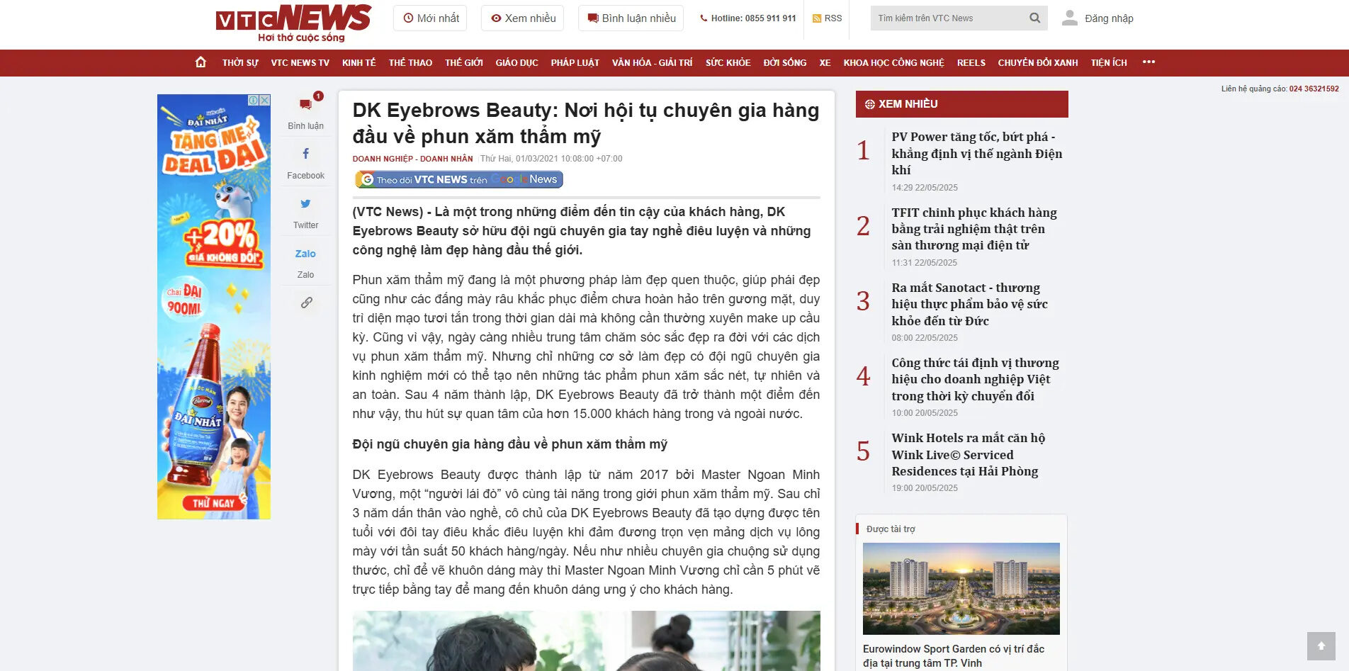 Báo VTC News viết về DK Beauty