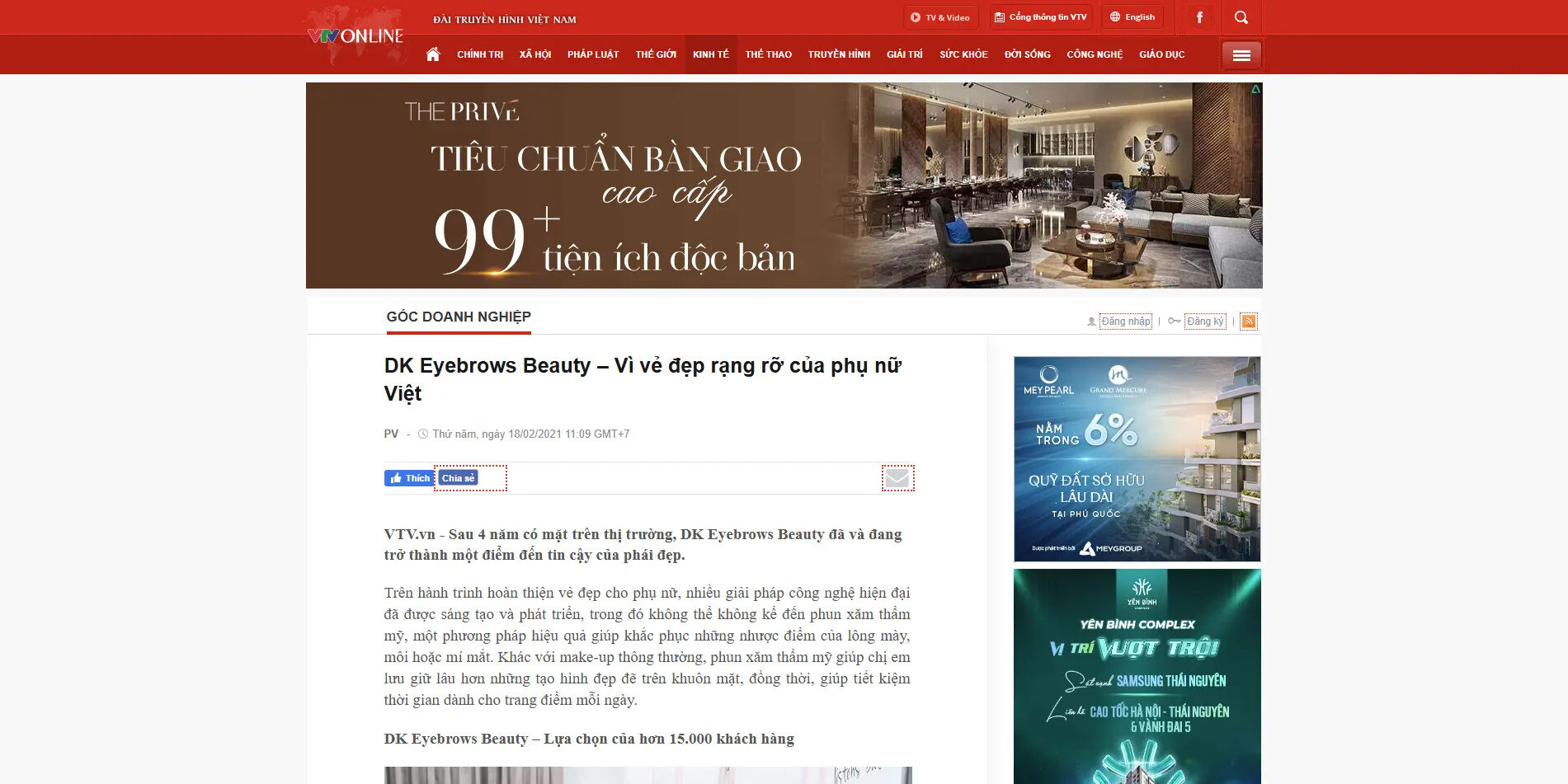 Báo VTV viết về DK Beauty